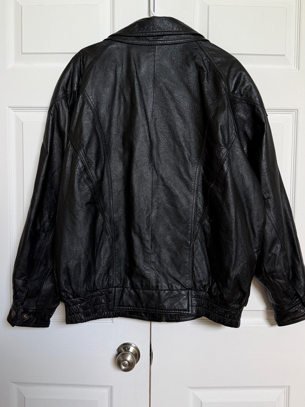 Vintage Oscar Piel Men’s XXL Black Genuine Leather Bomber Jacket 80s 90s - Picture 3 of 13